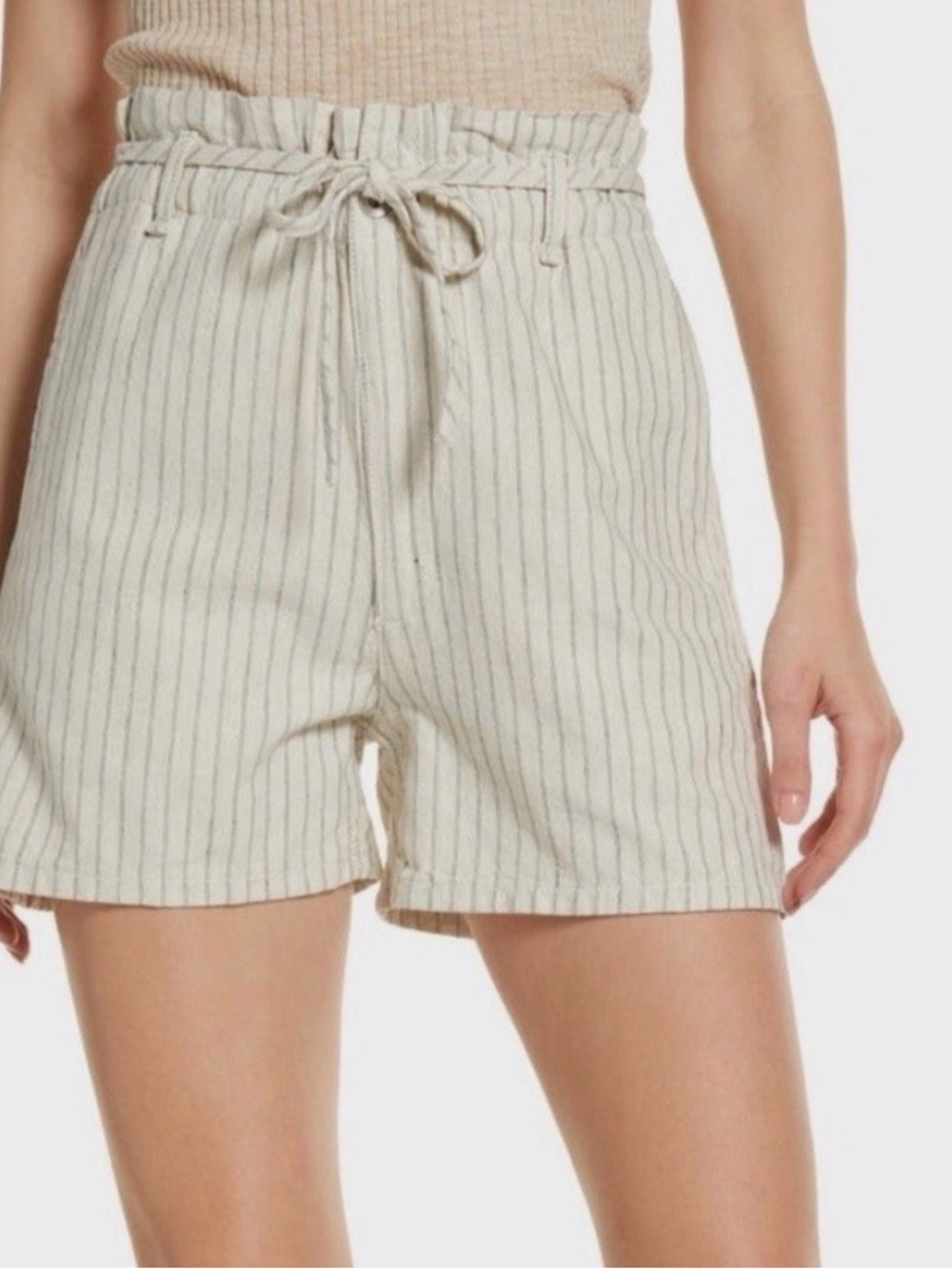 rag & bone Cream Pinstripe Paperbag Waist Cotton Shorts